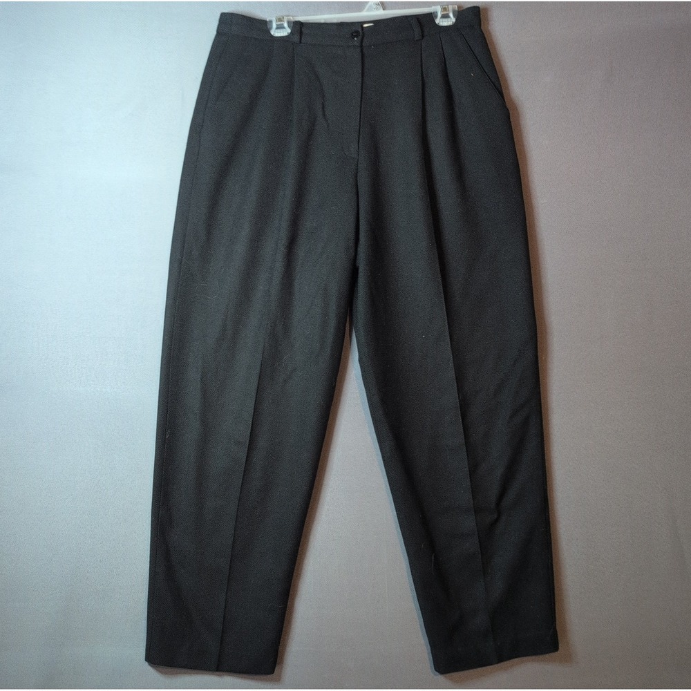 Requirements Vintage Black 100% Wool Pleated High Waist Tapered Dress Pants 12